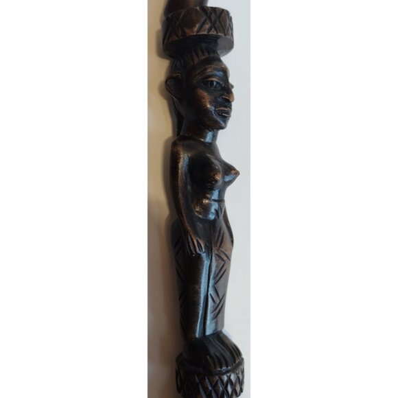 African Hand-Carved Walking Stick  - Figural Head & Captured Ball Cage 39.5" - Picture 4 of 6